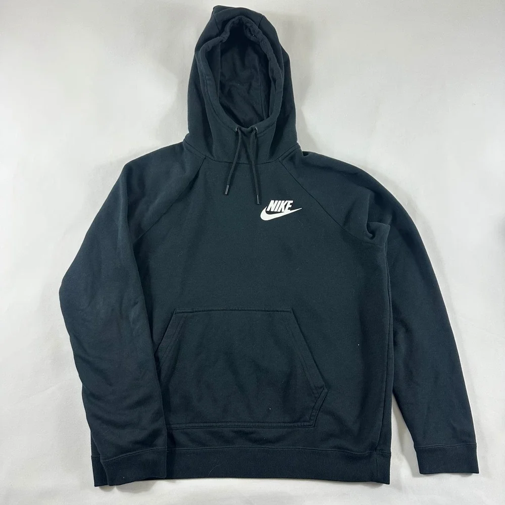 Nike Sportswear Mens Hoodie Black White Futura Logo Fleece Pullover Medium‎ M